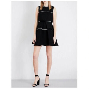 Sandro Pearlescent Trim Embellished Overlay Fit & Flare Dress Size 1 Small Black